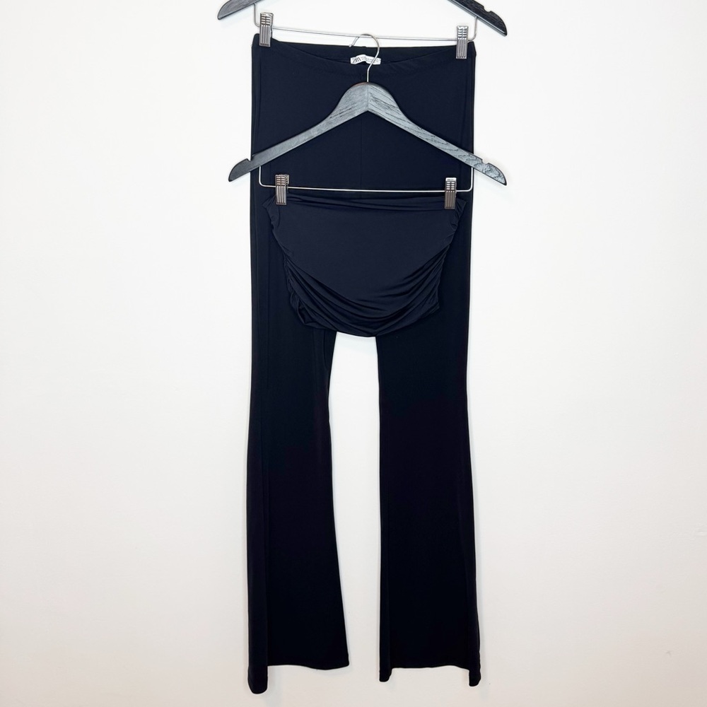 Zara Women Matching Polyamide - Flared Pants & Ruched Crop Top - Medium